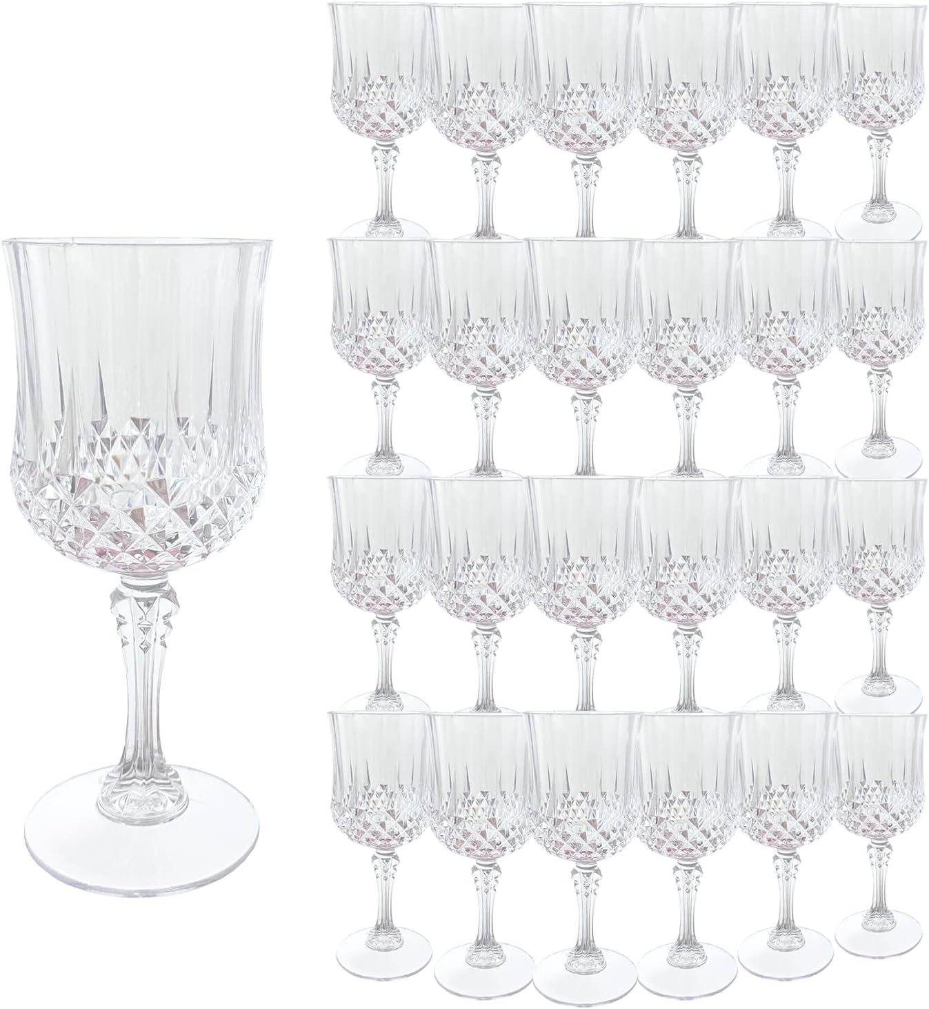 24pc Retro Plastic Wine Glasses, Party Goblets, Wedding Event Supplies