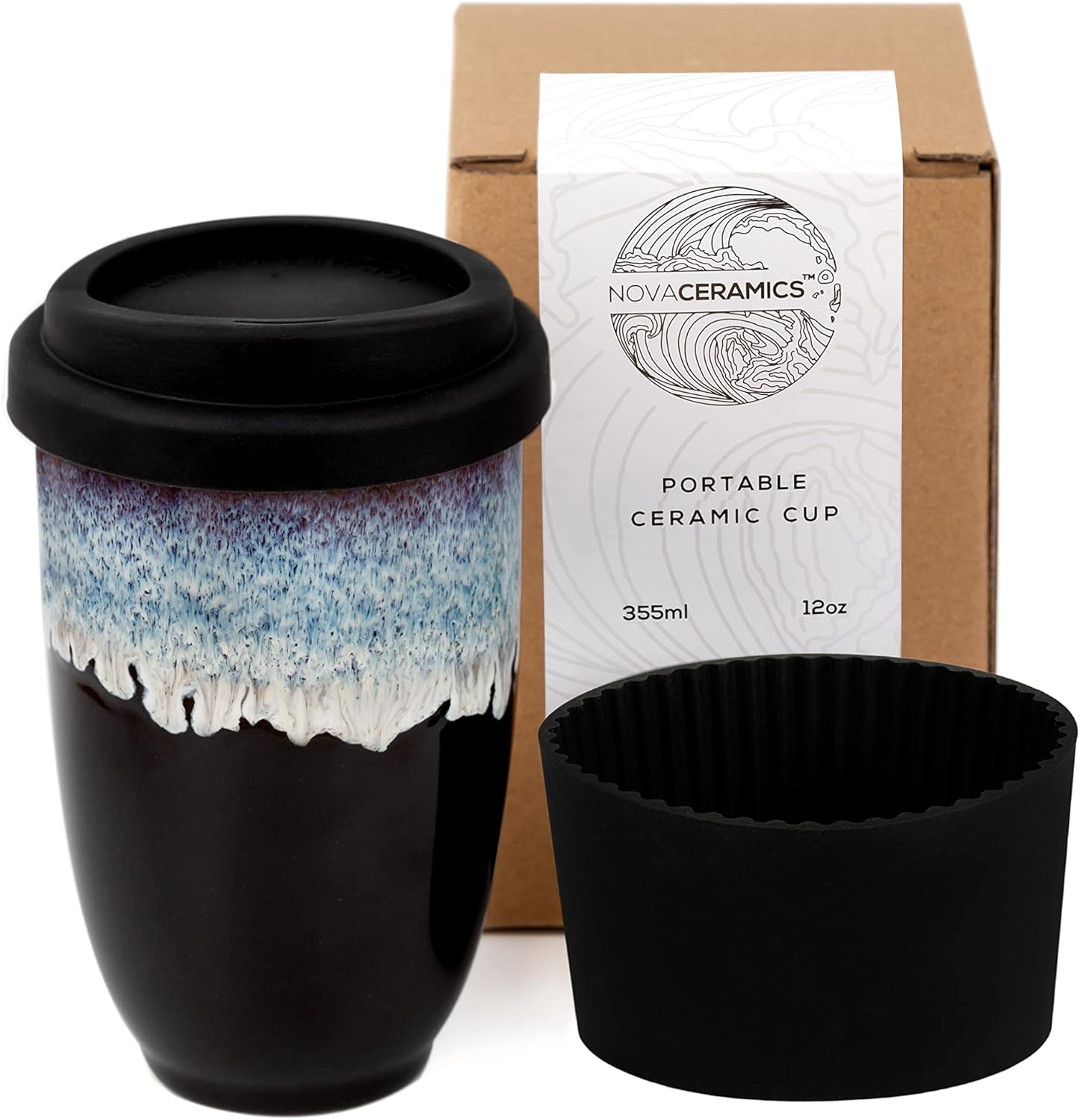 NOVA CERAMICS 12oz Travel Coffee Mug - Unique Design