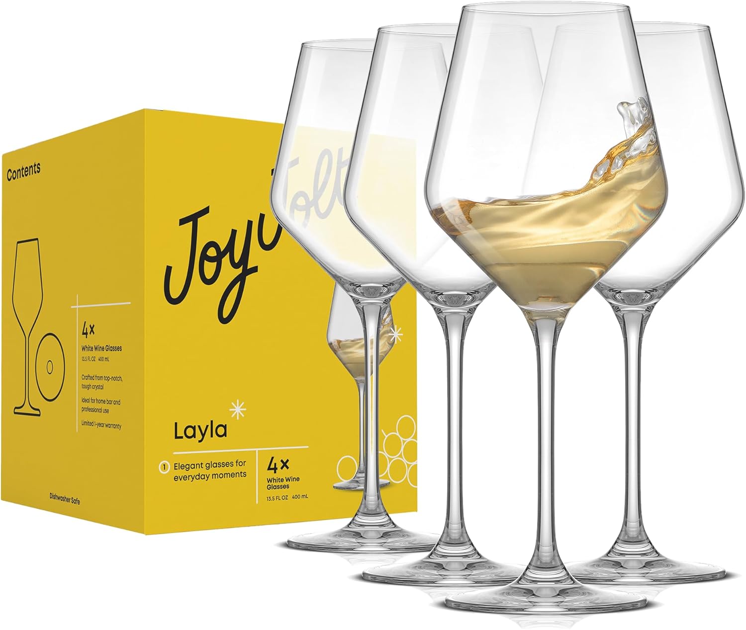 JoyJolt Layla Wine Glasses (Set of 4) - Italian Crystal